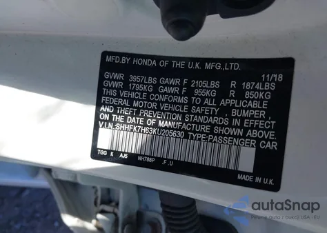 2019 Honda Civic Ex из США, поврежденный, VIN SHHFK7H63KU205630